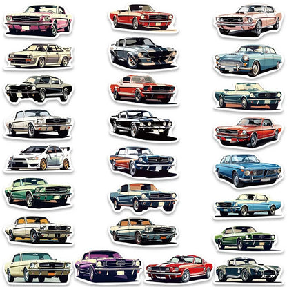 American Retrofit Racing Cars Stickers 50 pcs