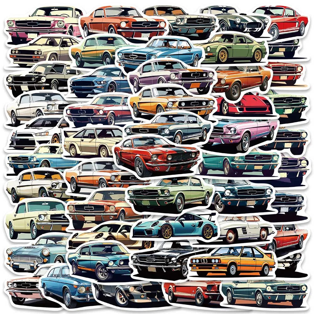 American Retrofit Racing Cars Stickers 50 pcs