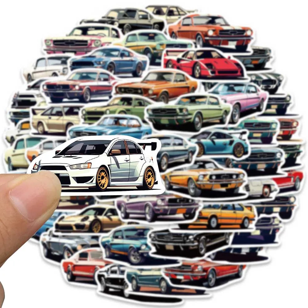 American Retrofit Racing Cars Stickers 50 pcs